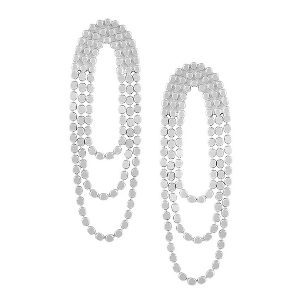 Brushed Silvertone Copper Tiered Ball Chain Earrings